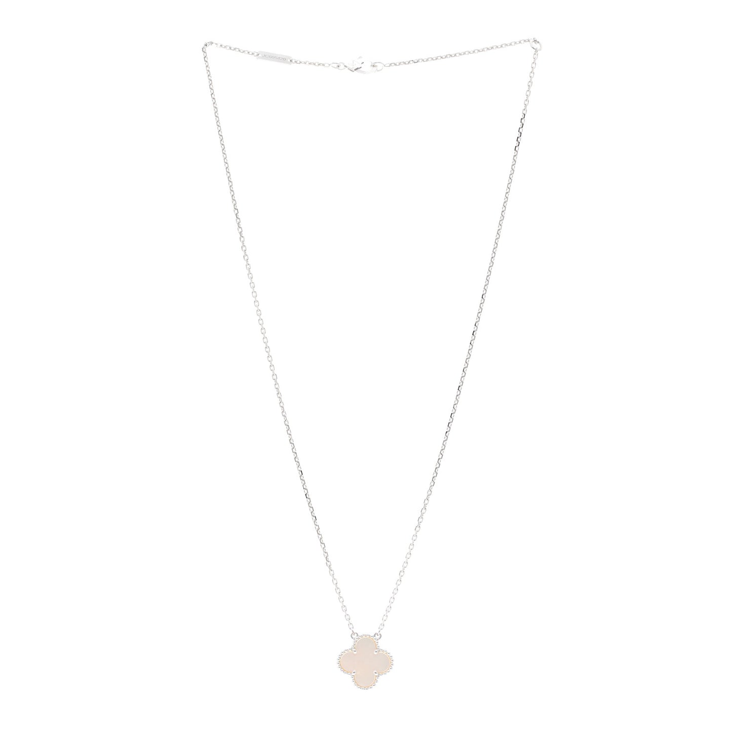 18K White Gold Mother of Pearl Vintage Alhambra Pendant Necklace