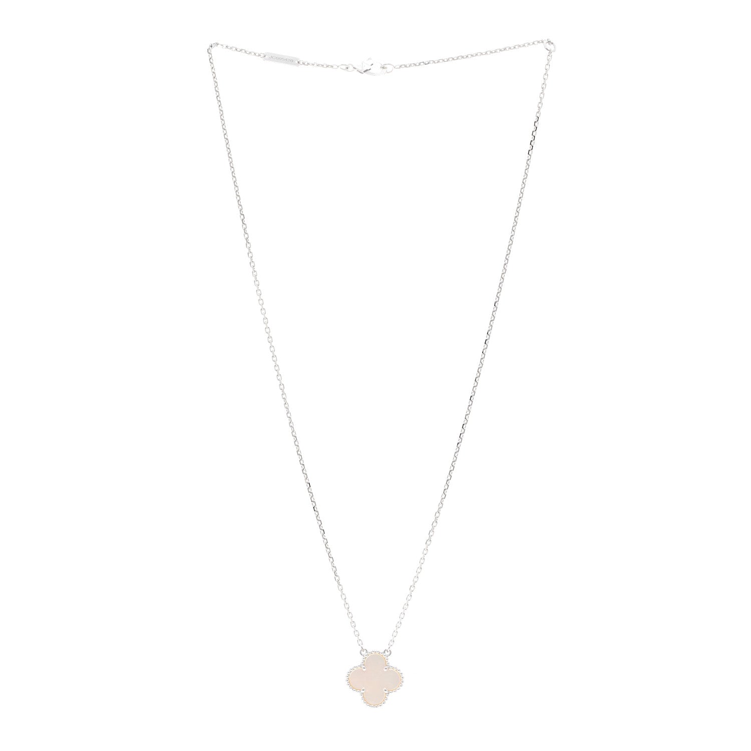 Van Cleef & Arpels 18K White Gold Mother of Pearl Vintage Alhambra Pendant Necklace 3 of 5