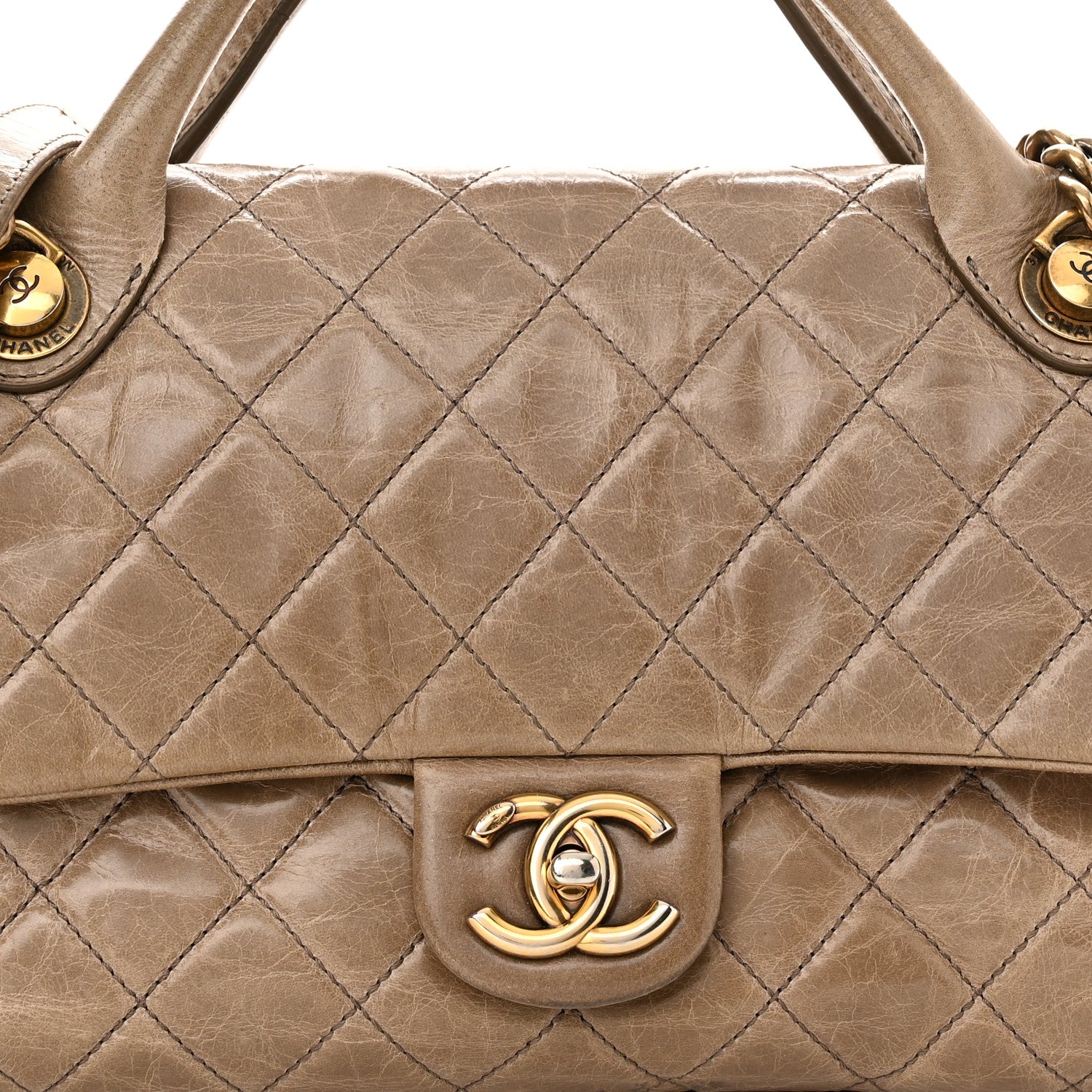 Chanel Glazed Calfskin Castle Rock Medium Flap Dark Beige 8 of 13