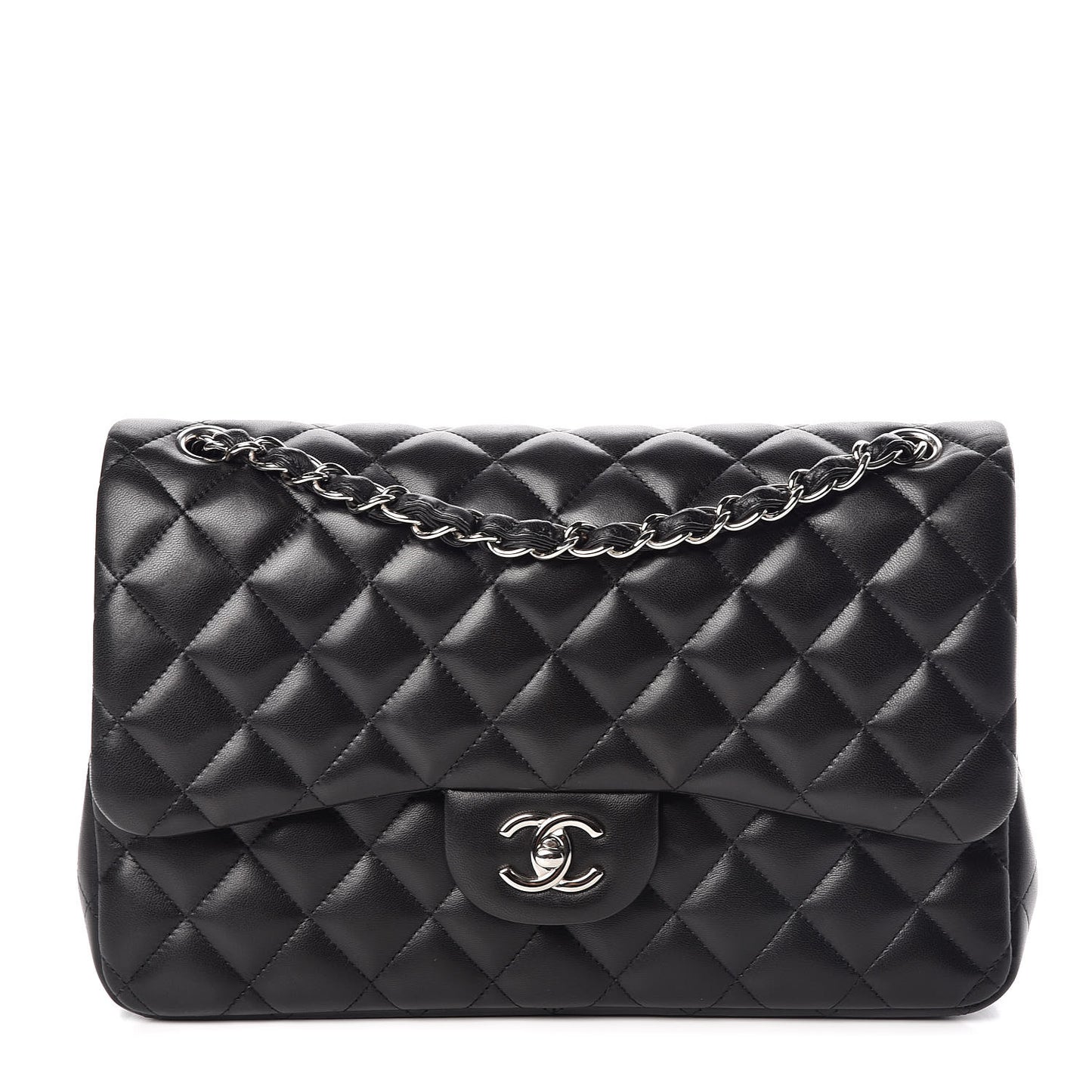 Lambskin Quilted Jumbo Double Flap Black