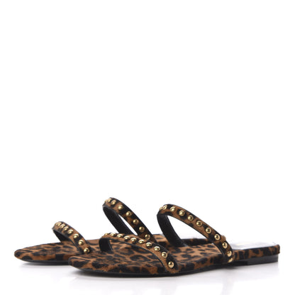 Saint Laurent Calf Hair Embellished Kiki Sandals 38.5 Leopard 2 of 8