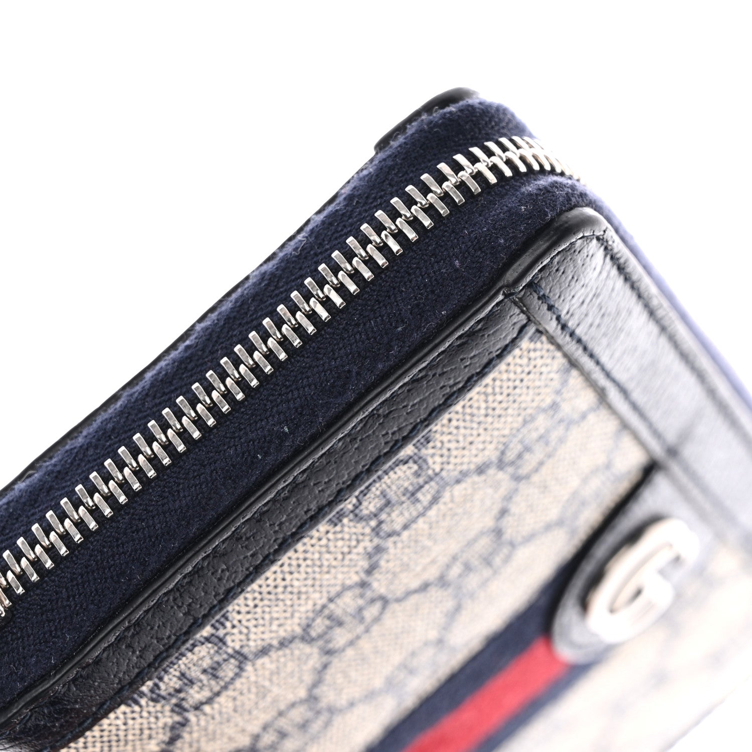 Gucci GG Supreme Monogram Textured Dollar Calfskin Web Ophidia Zip Around Wallet Beige Blue 8 of 11
