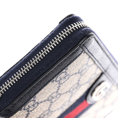 Gucci GG Supreme Monogram Textured Dollar Calfskin Web Ophidia Zip Around Wallet Beige Blue 8 of 11