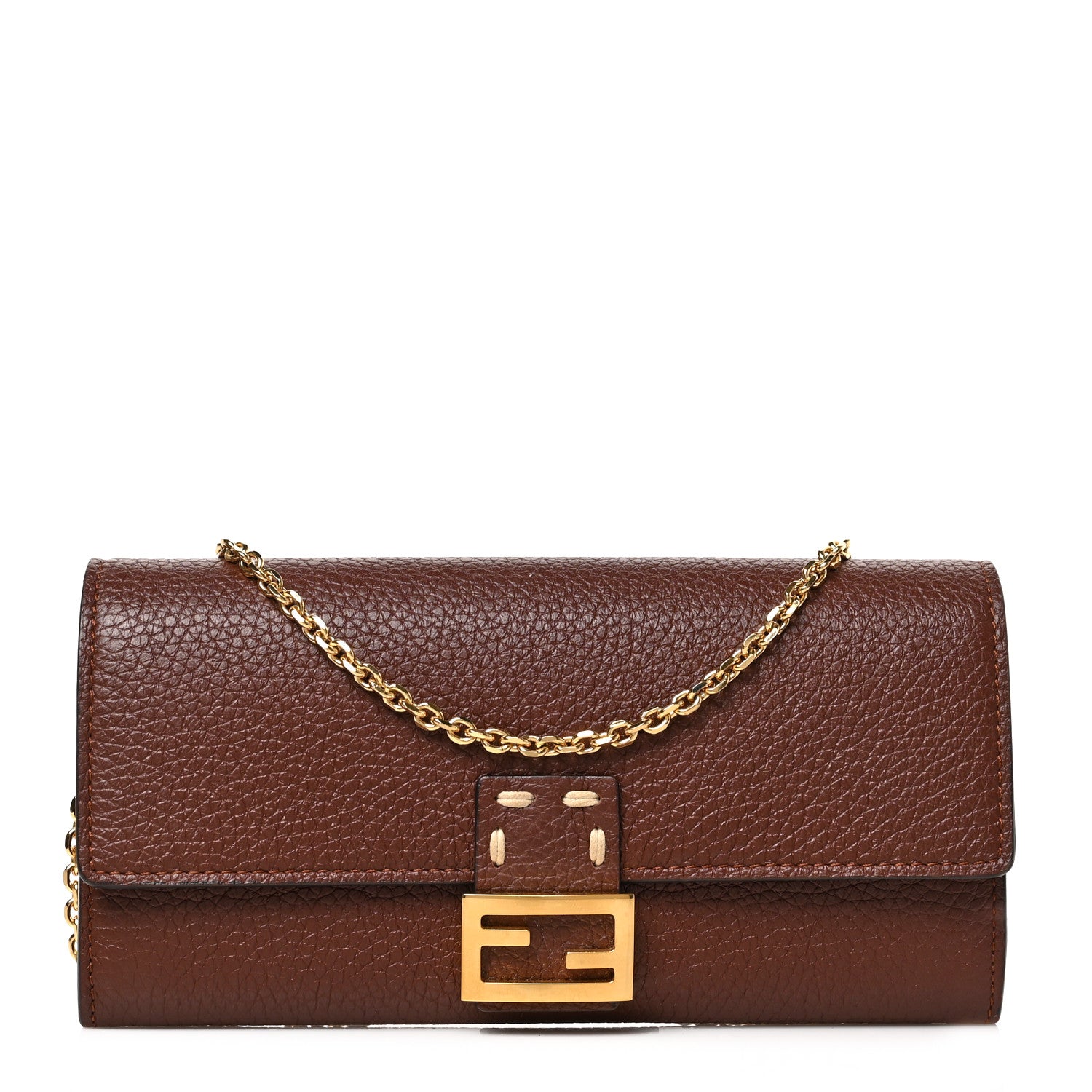 Fendi Vitello Stampa Granata Macro Stitchings Continental Wallet On Chain Ghianda 1 of 8