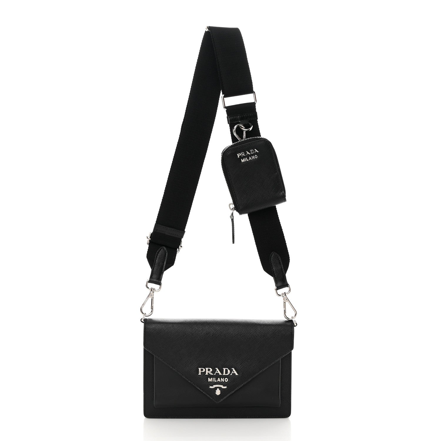 Prada Saffiano City Calf Mini Envelope Bag Black 3 of 14