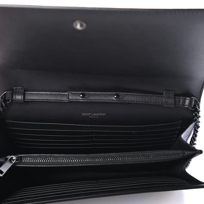 Saint Laurent Grain De Poudre Medium Classic Monogram Multicolor Graphic Print Chain Wallet Black 4 of 4