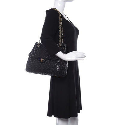 Chanel Lambskin Quilted Large Fluffy CC Shopping Tote Black 2 of 10