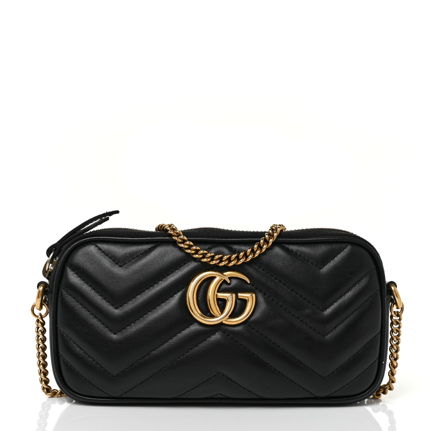 Calfskin Matelasse Mini GG Marmont Chain Crossbody Bag Black