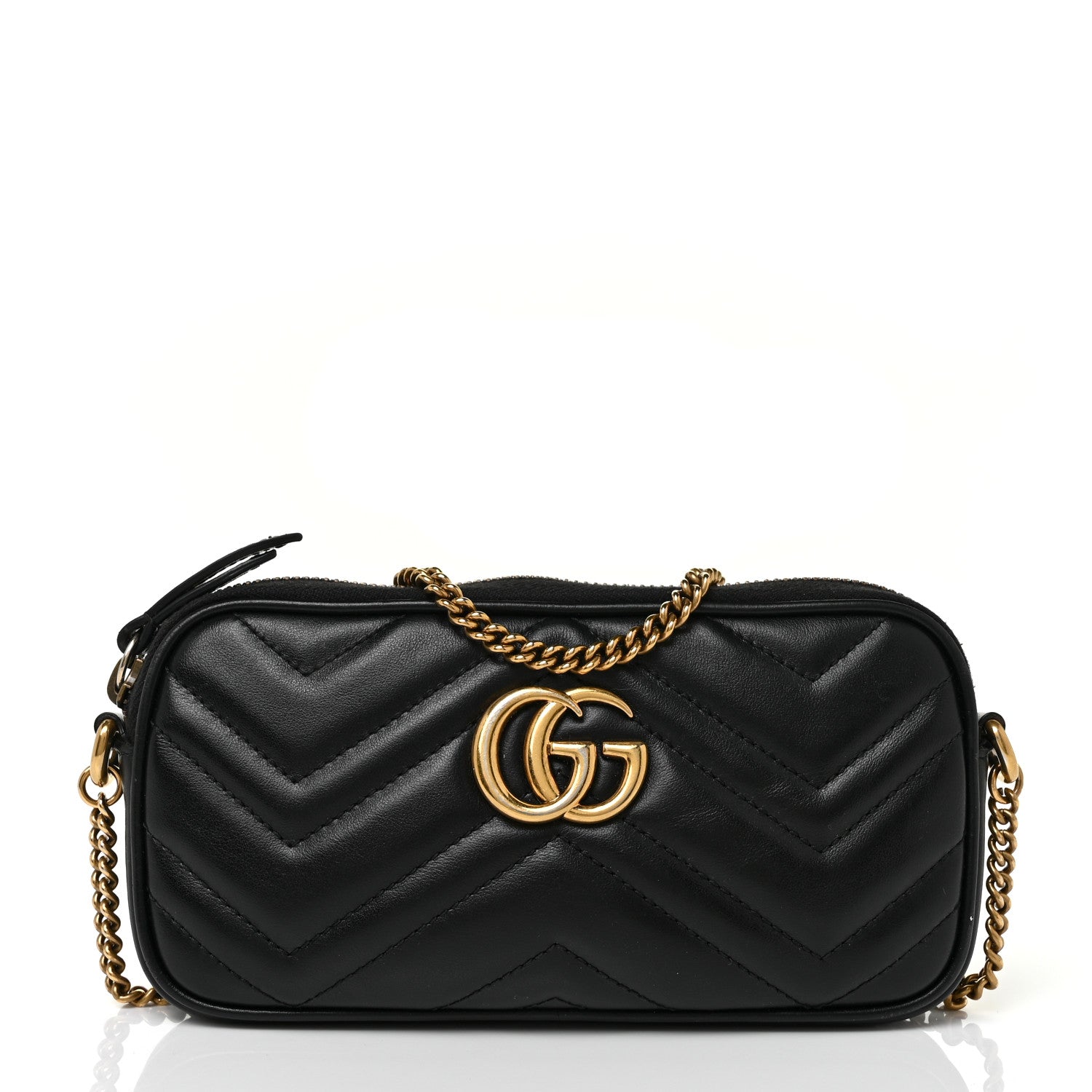 Gucci Calfskin Matelasse Mini GG Marmont Chain Crossbody Bag Black 1 of 8