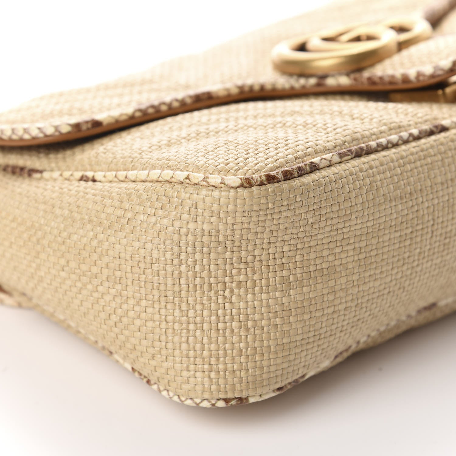 Gucci Raffia Elaphe Matelasse Small GG Marmont Shoulder Bag Natural Cream Brown 6 of 10