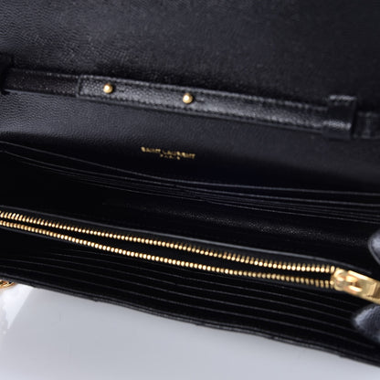 Saint Laurent Grain De Poudre Matelasse Chevron Monogram Chain Wallet Black 5 of 8