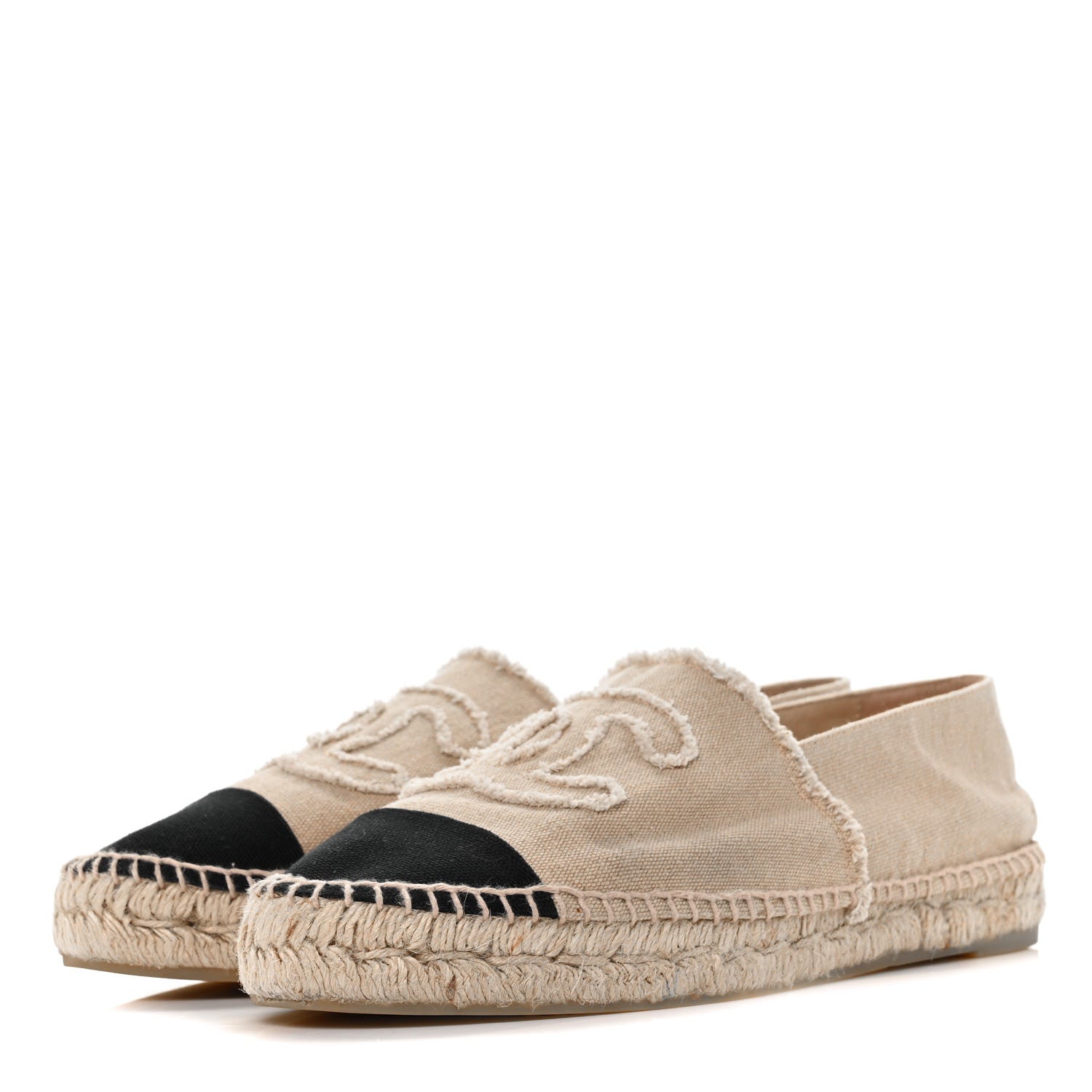 Chanel Linen CC Espadrilles 42 Beige Black 3 of 9
