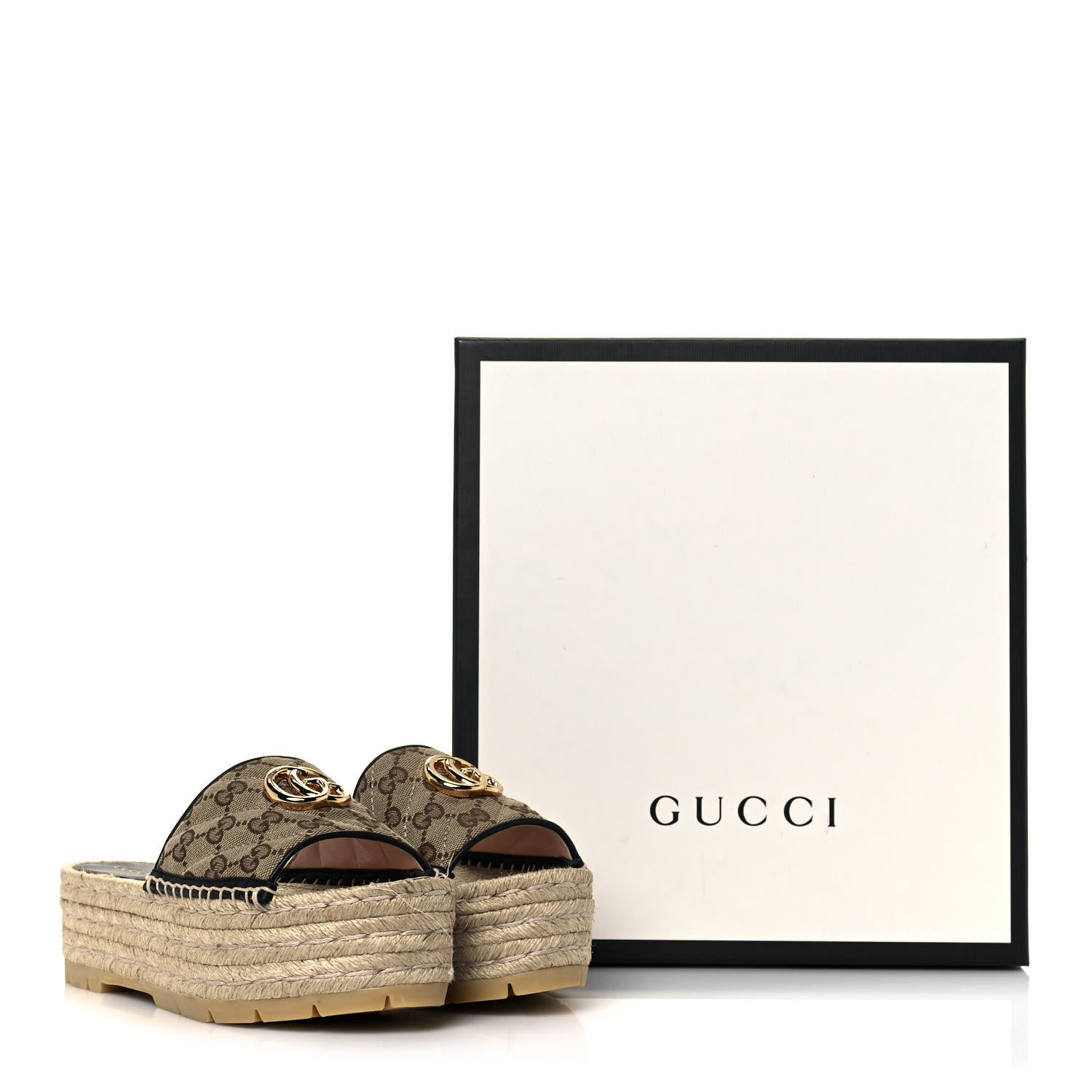 Gucci Monogram Matelasse Diagonal GG Marmont Platform Espadrille Slide Sandals 36 Beige Ebony Black 9 of 9