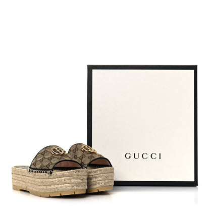 Gucci Monogram Matelasse Diagonal GG Marmont Platform Espadrille Slide Sandals 36 Beige Ebony Black 9 of 9
