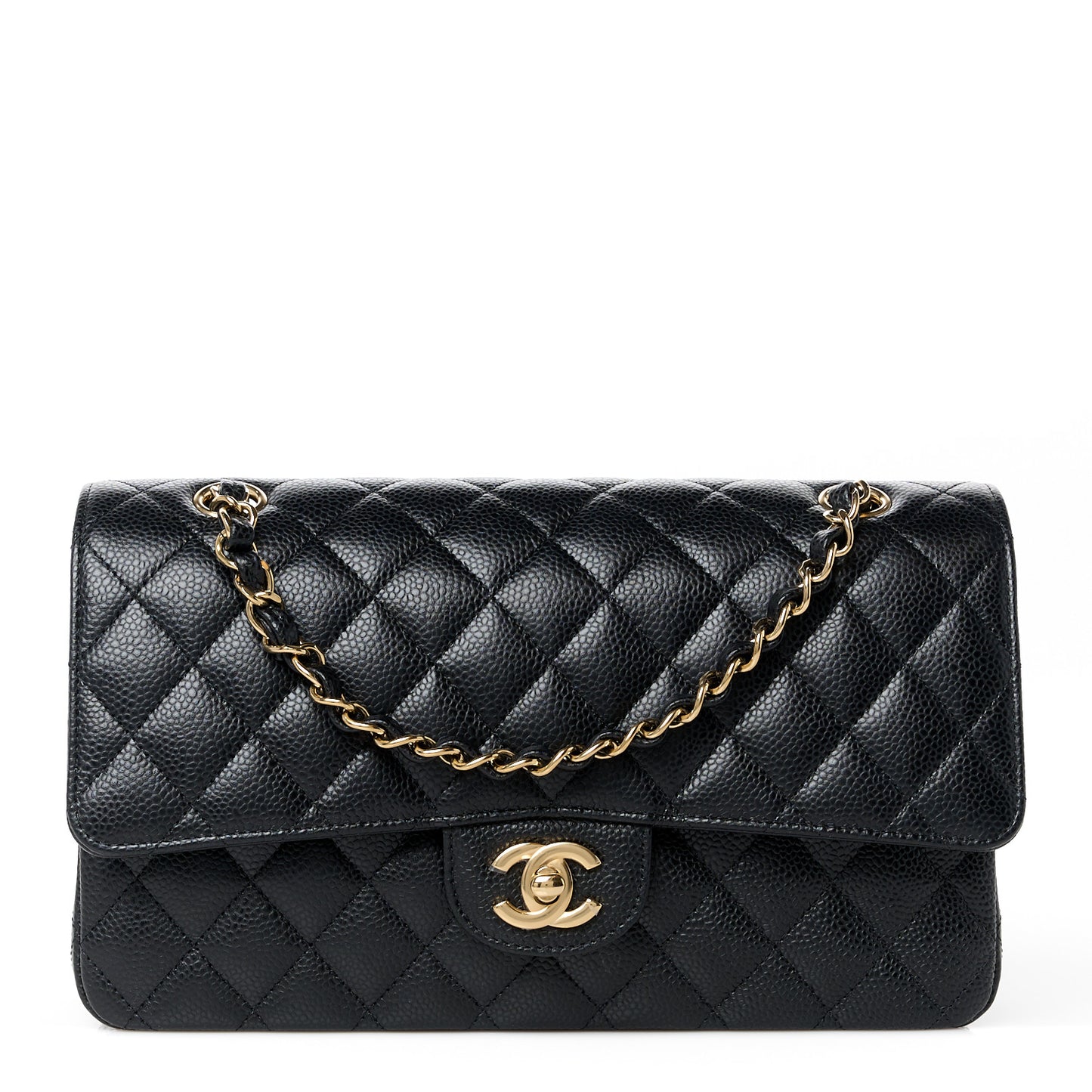 Caviar Quilted Medium Double Flap Black
