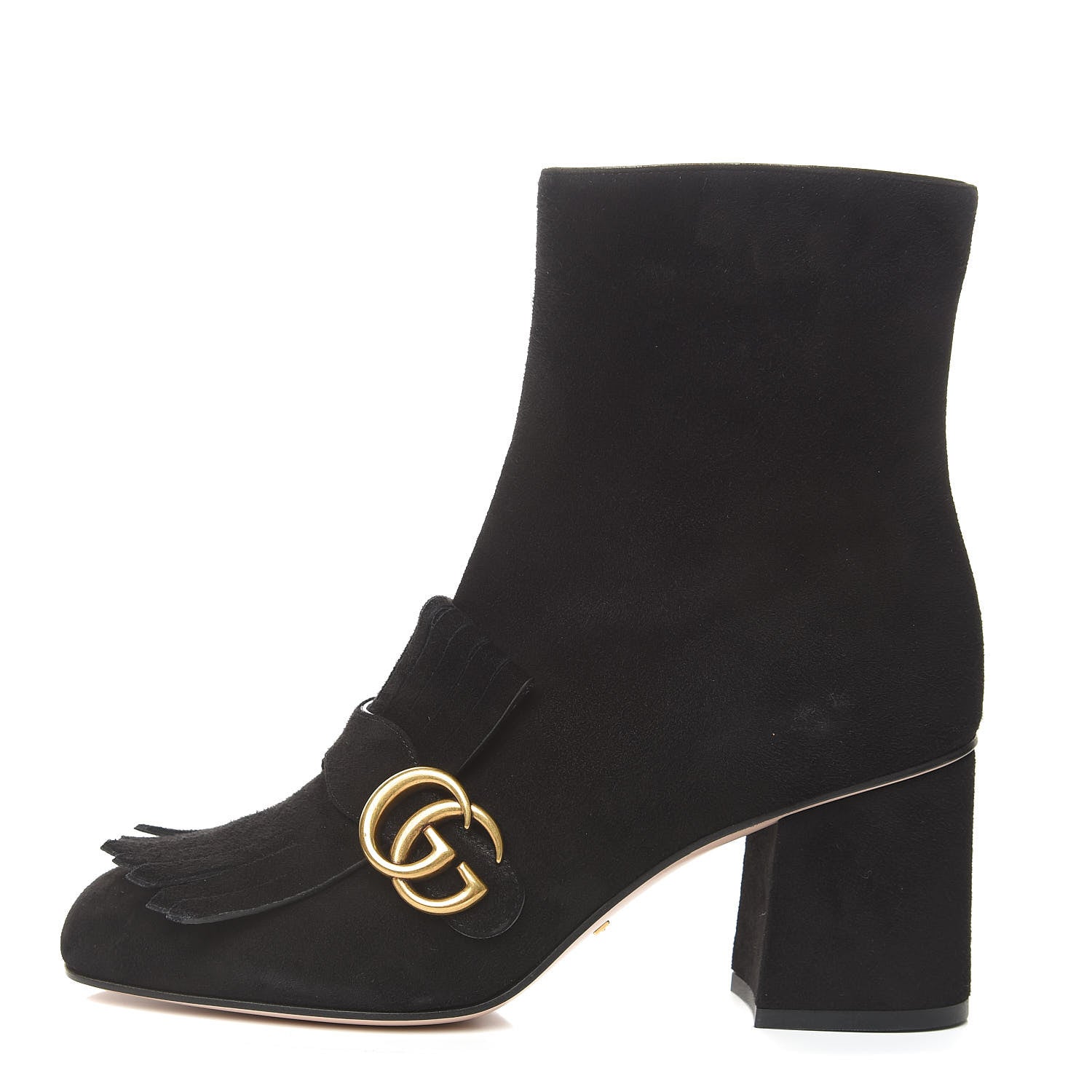 Gucci Kid Scamosciato GG Marmont Fringe 75mm Ankle Boots 39 Black 1 of 9