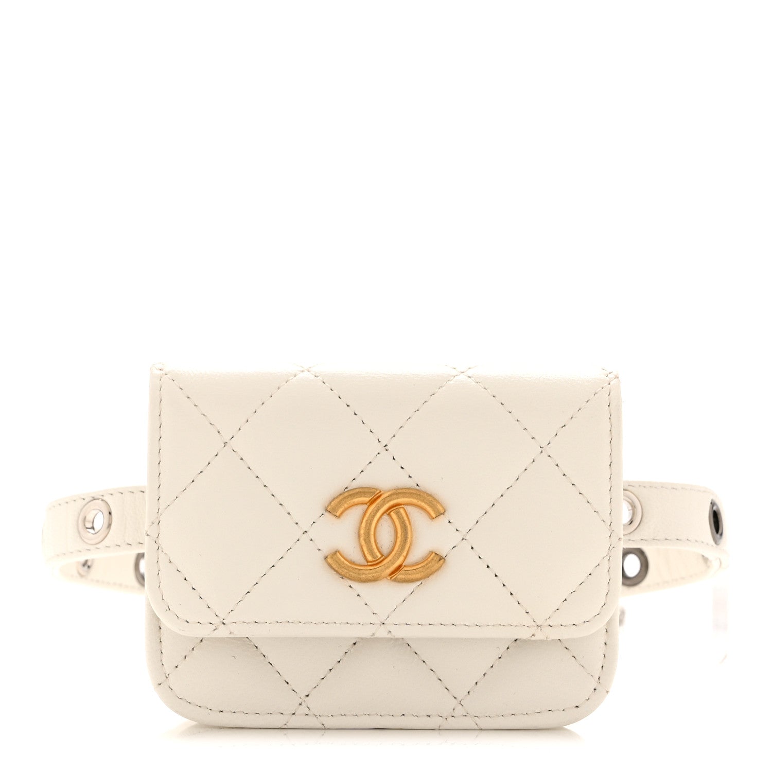 Chanel Goatskin Quilted Punk Essentials Chain Mini Flap Belt Bag White 1 of 12