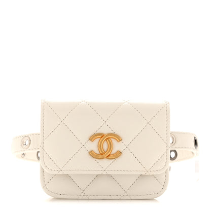 Chanel Goatskin Quilted Punk Essentials Chain Mini Flap Belt Bag White 1 of 12