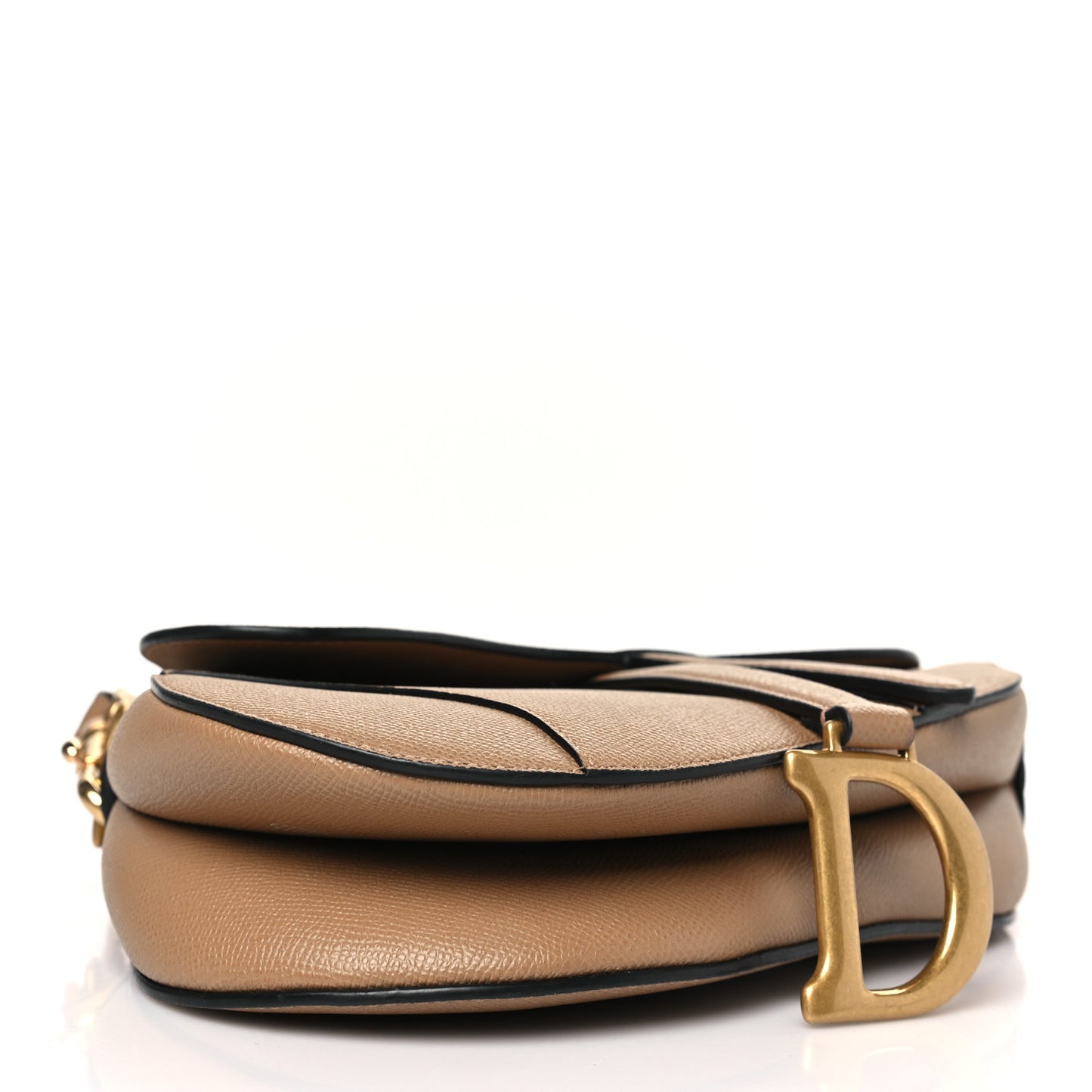 Grained Calfskin Saddle Bag With Strap Warm Taupe