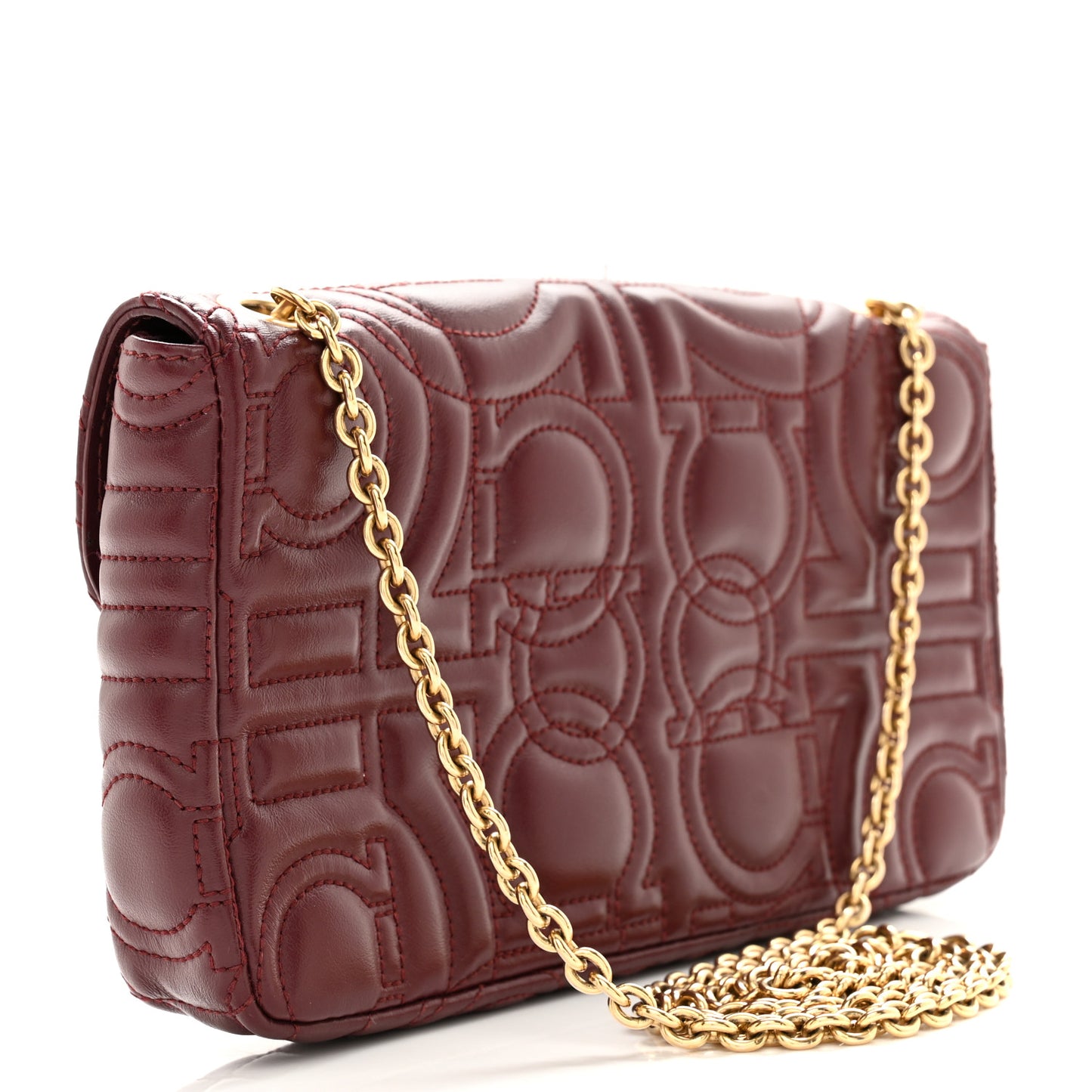 SALVATORE FERRAGAMO Calfskin Quilted Gancini Mini Bag Burgundy