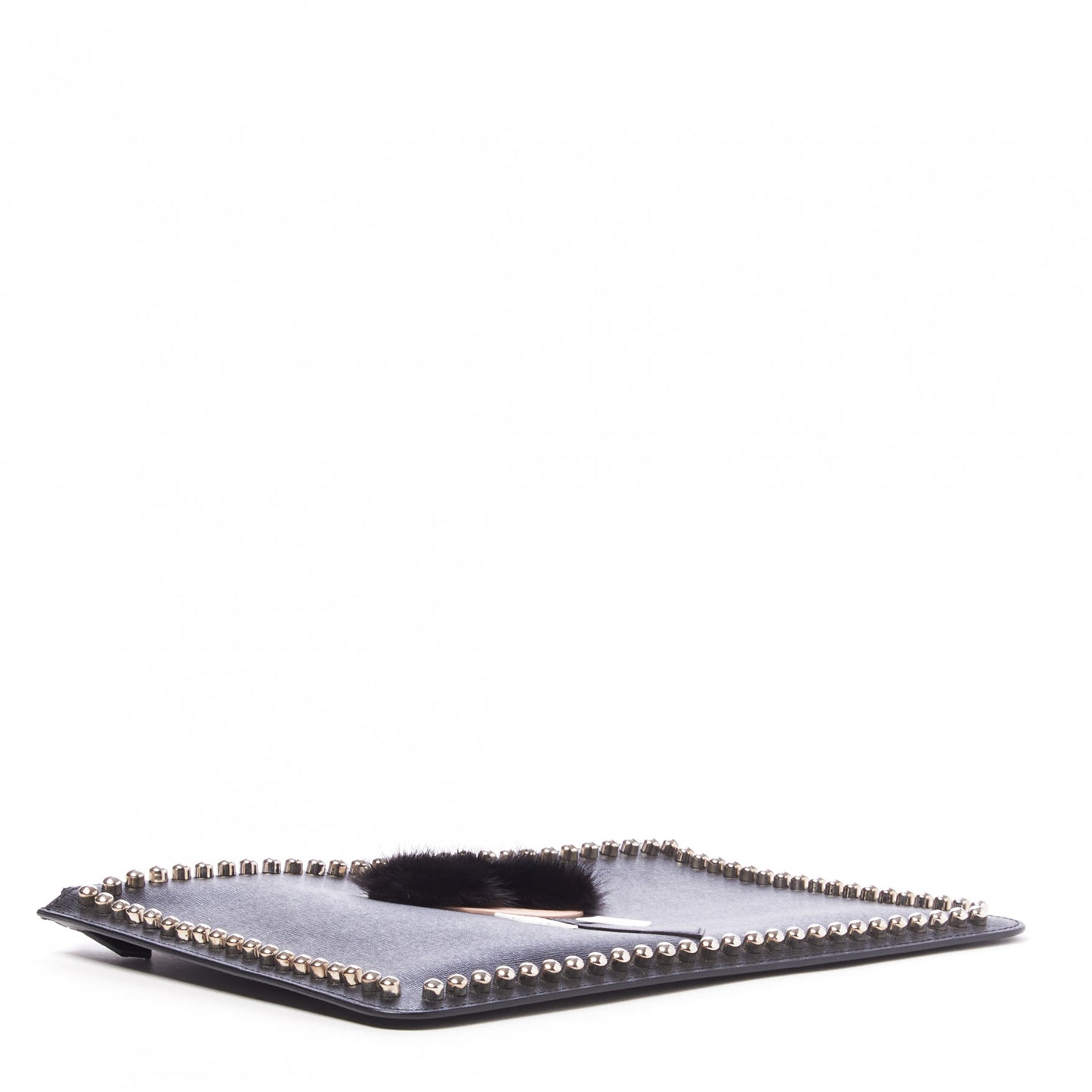 Vitello Elite Flamingo Mink Karlito Studded Pouch Black White Plaster