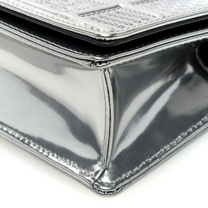 Christian Dior Metallic Patent Micro-Cannage Diorama Wallet on Chain Pouch Silver 9 of 9