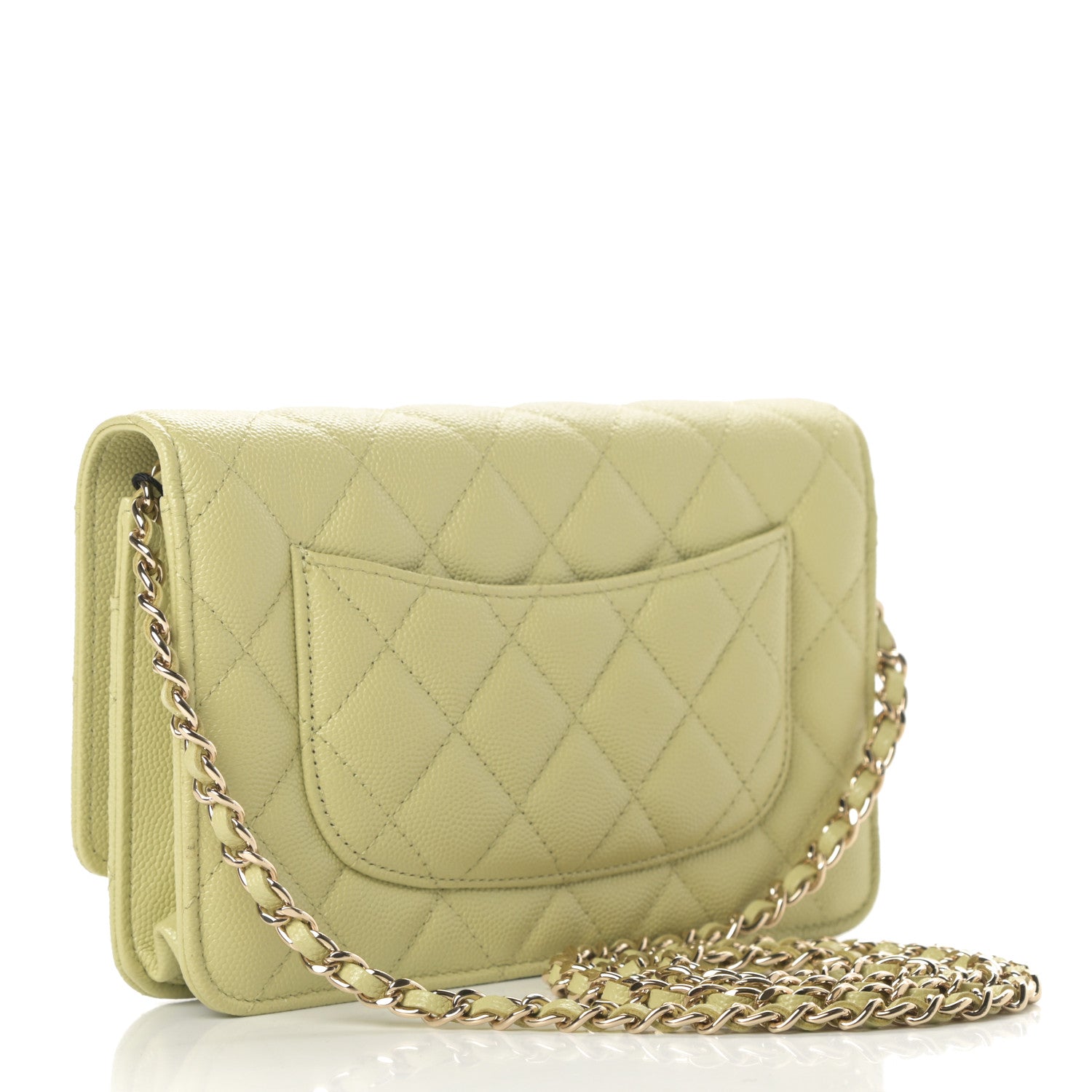 Chanel Caviar Quilted French New Wave Chain CC Wallet On Chain WOC Light Green 3 of 12