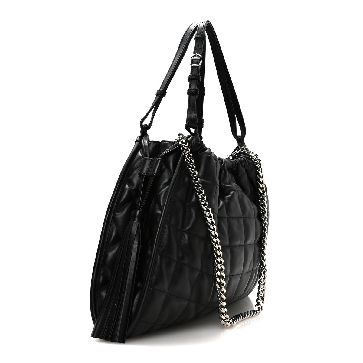 Calfskin Quilted Large Deco Tote Bag Black
