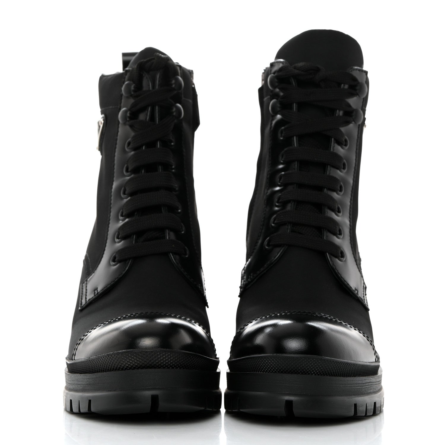 Prada Spazzolato Re-Nylon Metal Triangle Logo Lace Up 55mm Ankle Boots 38 Black 2 of 9