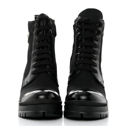 Prada Spazzolato Re-Nylon Metal Triangle Logo Lace Up 55mm Ankle Boots 38 Black 2 of 9
