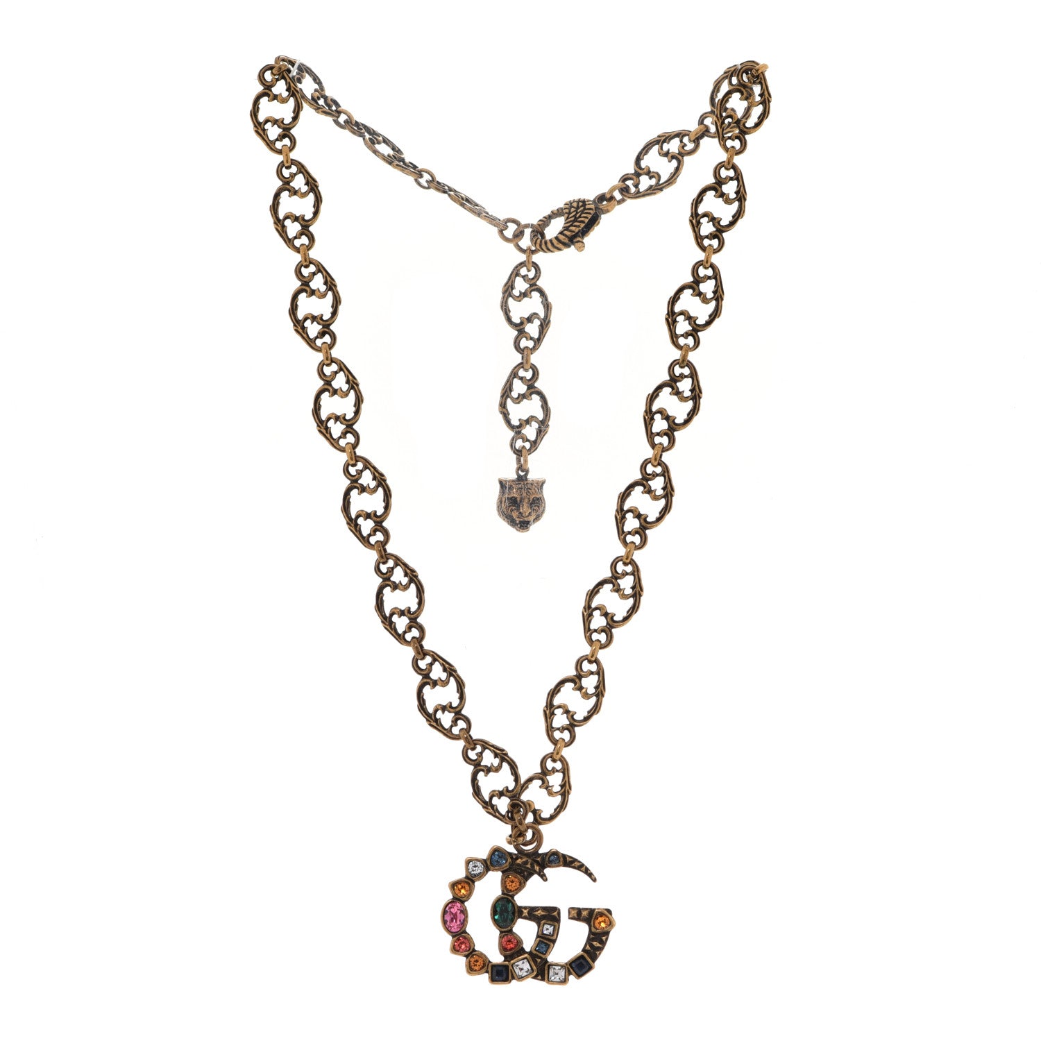 Gucci Crystal Marmont Necklace Aged Gold Multicolor 3 of 8