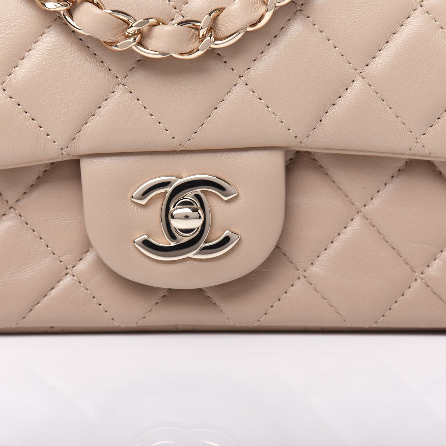Lambskin Quilted Mini Rectangular Flap Dark Beige