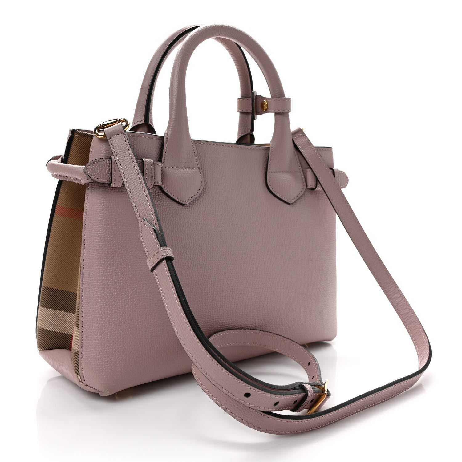 Burberry Grainy Calfskin House Check Small Banner Tote Pale Orchid 3 of 10