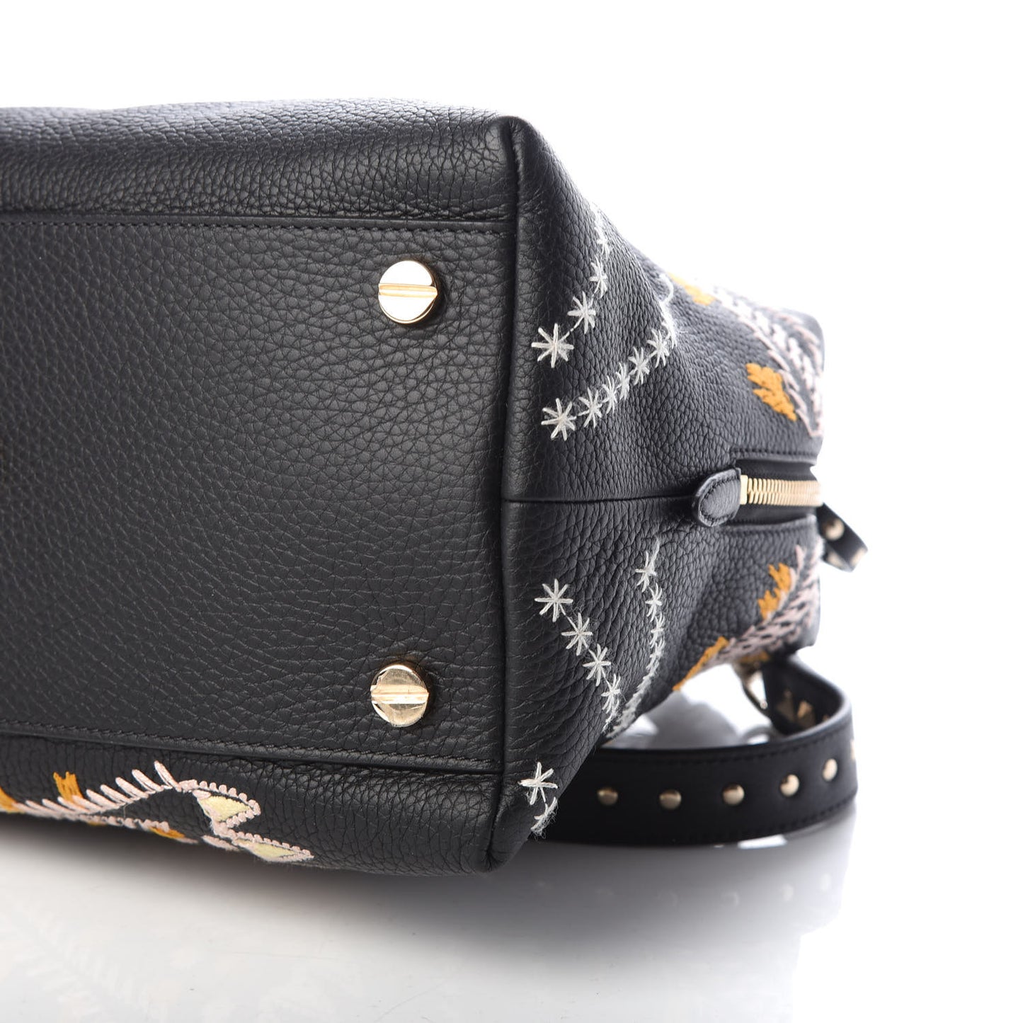 Calfskin Embroidered Rockstud Tote Black