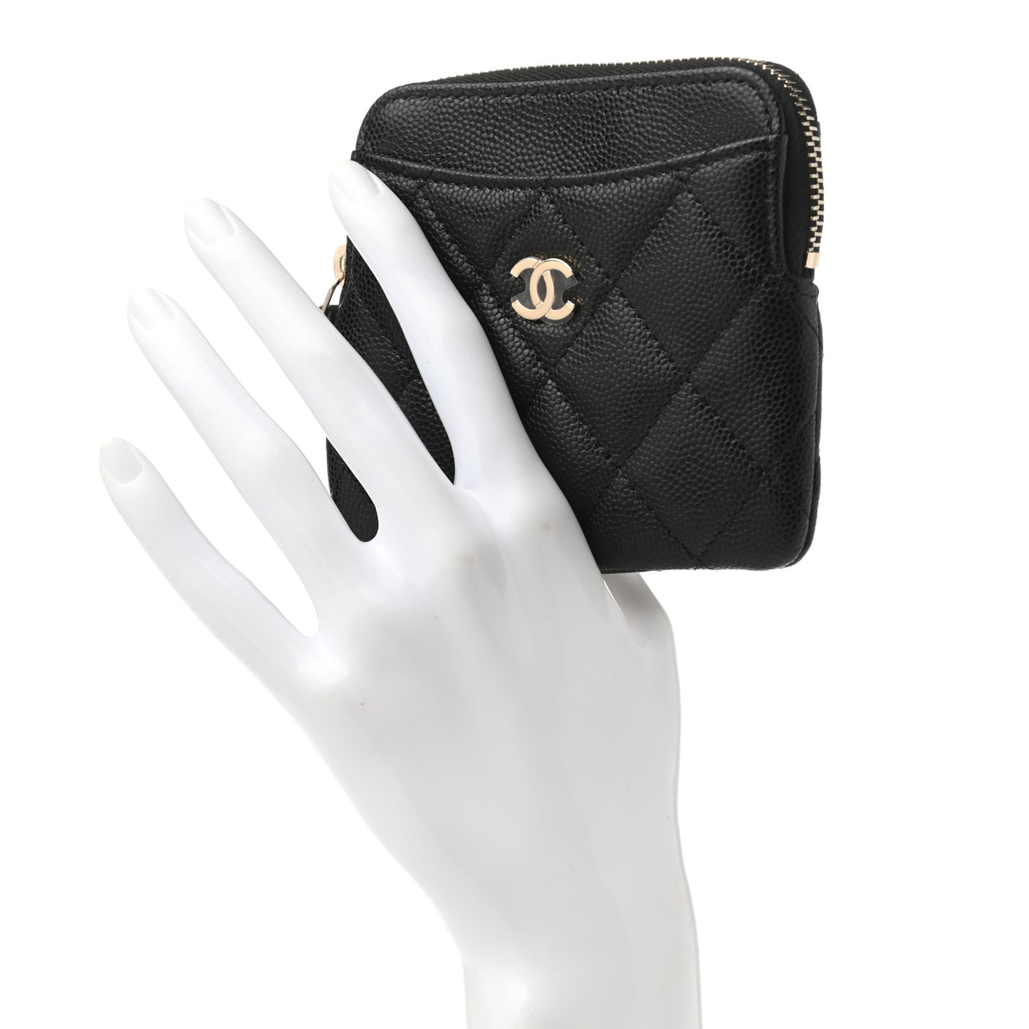 Caviar Quilted Zip Card Holder Wallet Black