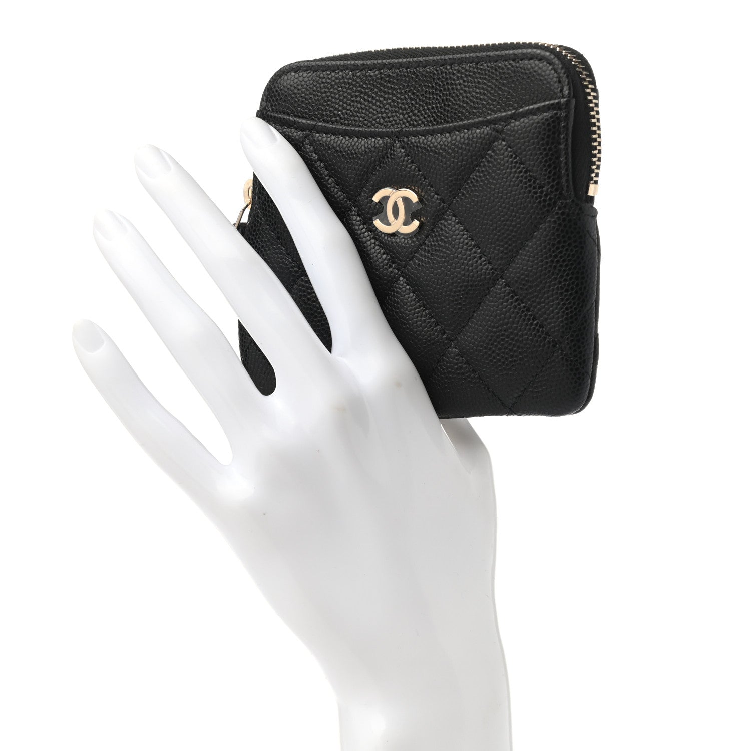 Chanel Caviar Quilted Zip Card Holder Wallet Black 2 of 7
