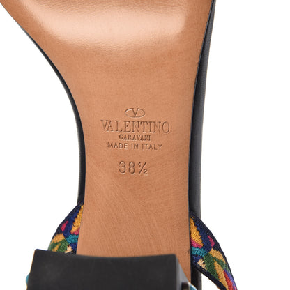 Valentino Garavani Calfskin Embroidered Rockstud Rolling Wrap Sandals 38.5 Black Multicolor 6 of 8