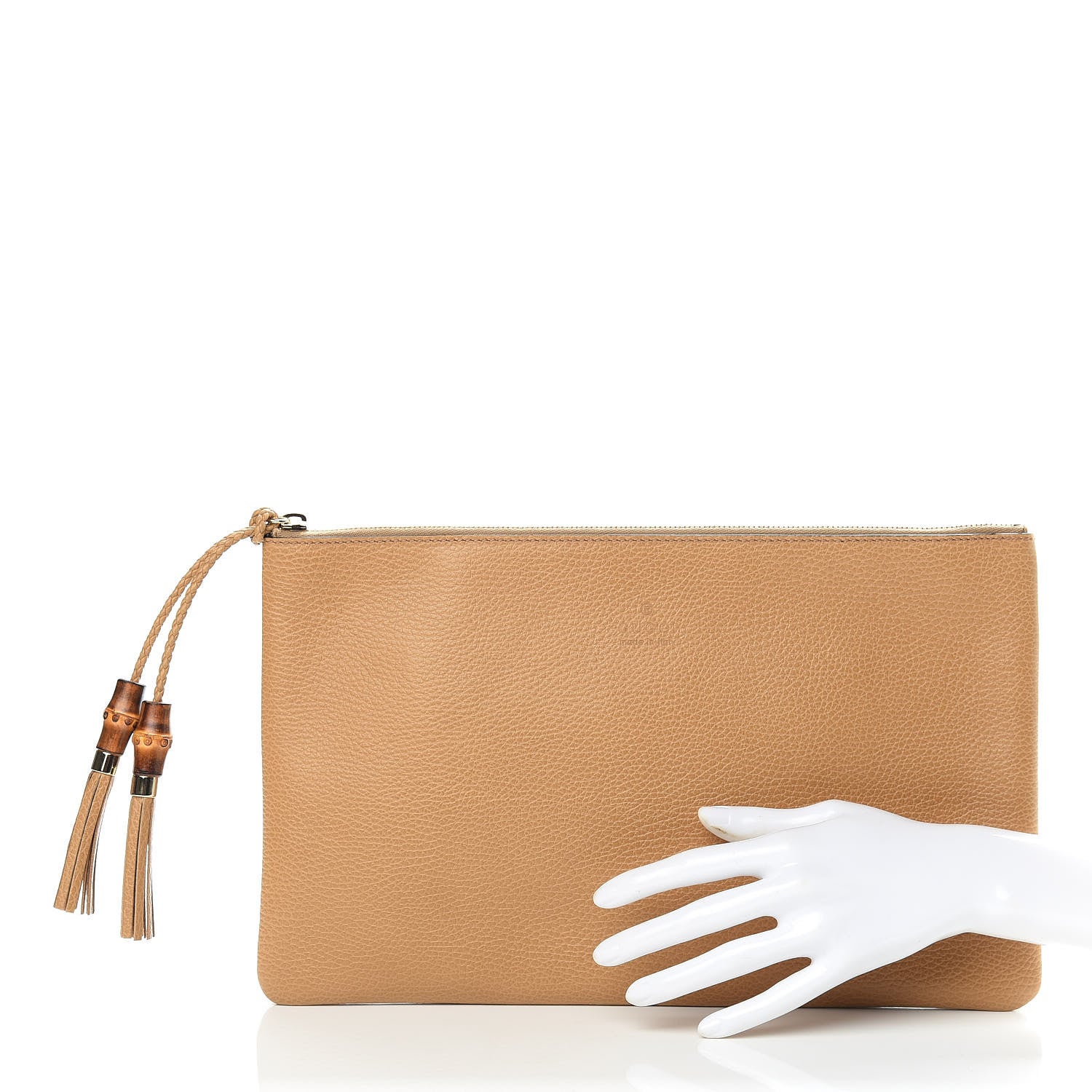 Gucci Pebbled Calfskin Large Bamboo Clutch Brown 2 of 7