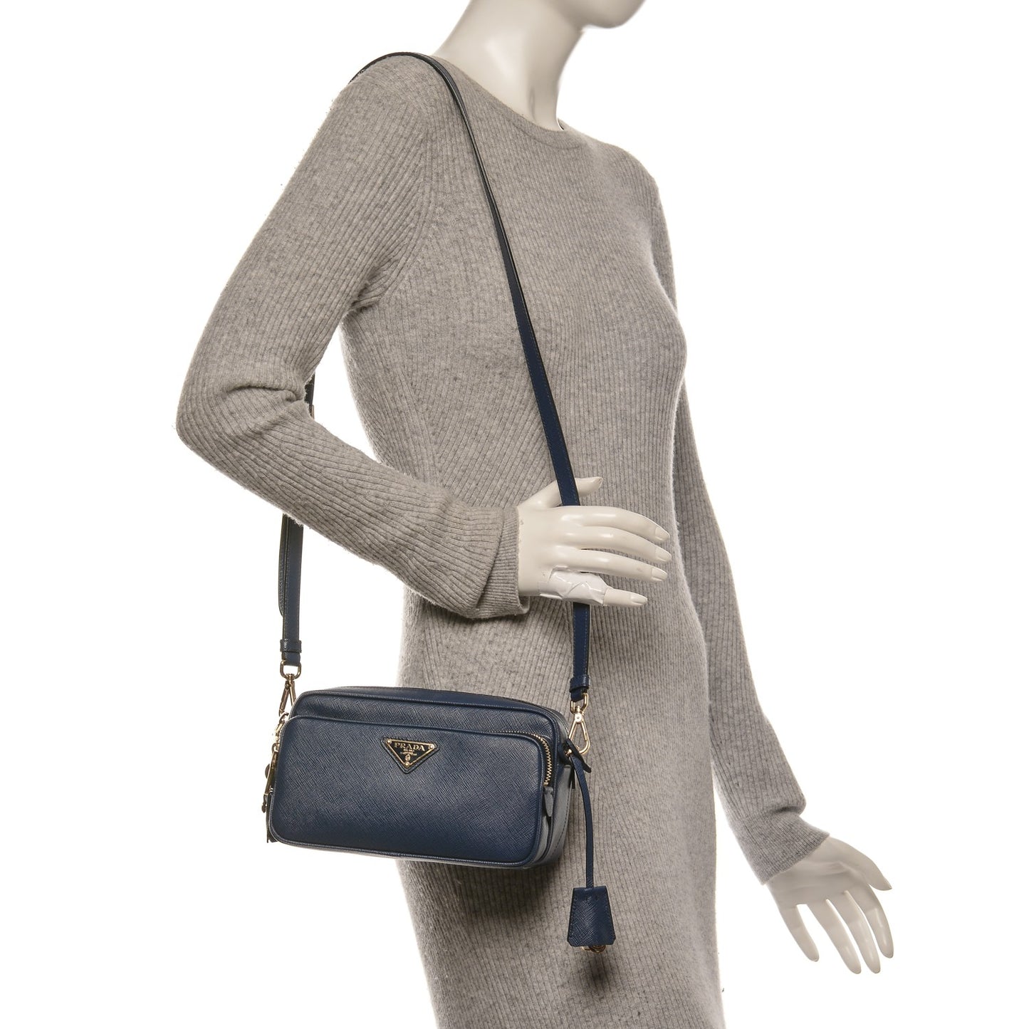 Saffiano Lux Double Zip Crossbody Bag Bleuette