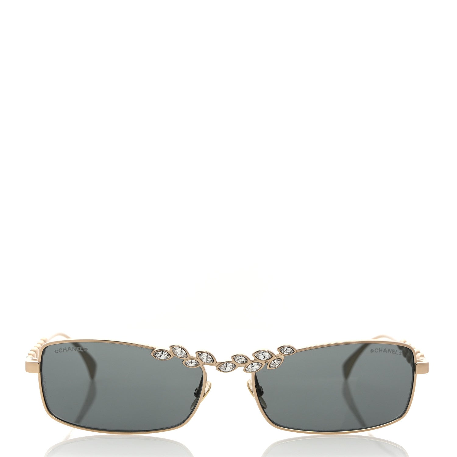 Chanel Metal Crystal Sparkling Wheat Rectangle Sunglasses 71584 Gold 2 of 8