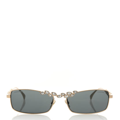 Chanel Metal Crystal Sparkling Wheat Rectangle Sunglasses 71584 Gold 2 of 8