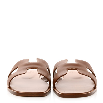 Hermes Box Calfskin Oran Sandals 39.5 Gold 2 of 9