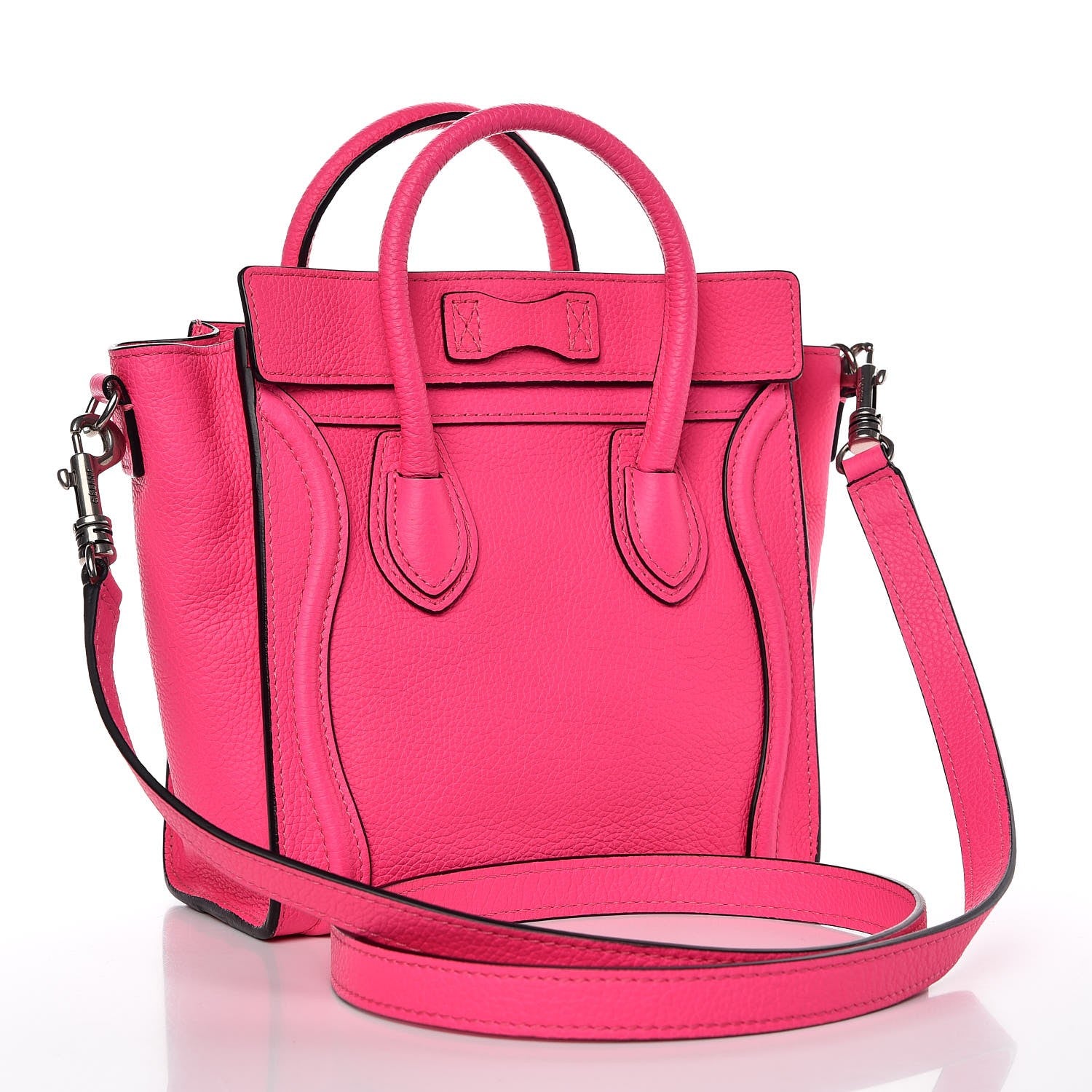 Celine Drummed Calfskin Nano Luggage Fluo Pink 3 of 9