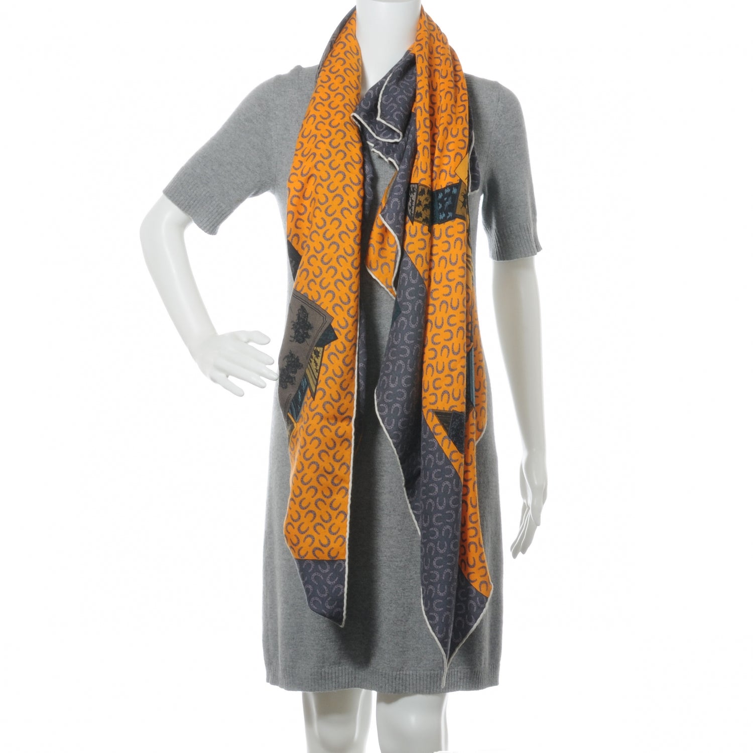 Hermes Cashmere Silk A Cheval Sur Mon Carre Shawl GM 140 4 of 9