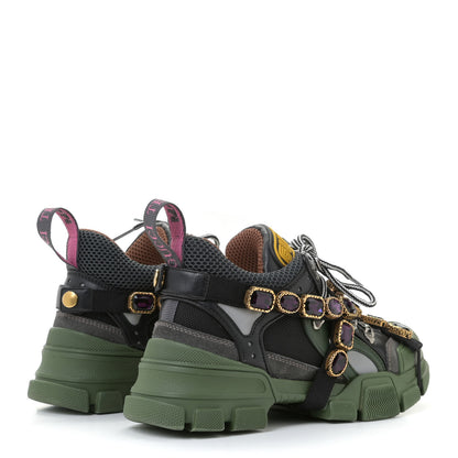 Gucci X SEGA Mesh Suede Calfskin Removable Crystals Flashtrek Sneakers 36 Loess Black Olive Green 3 of 12