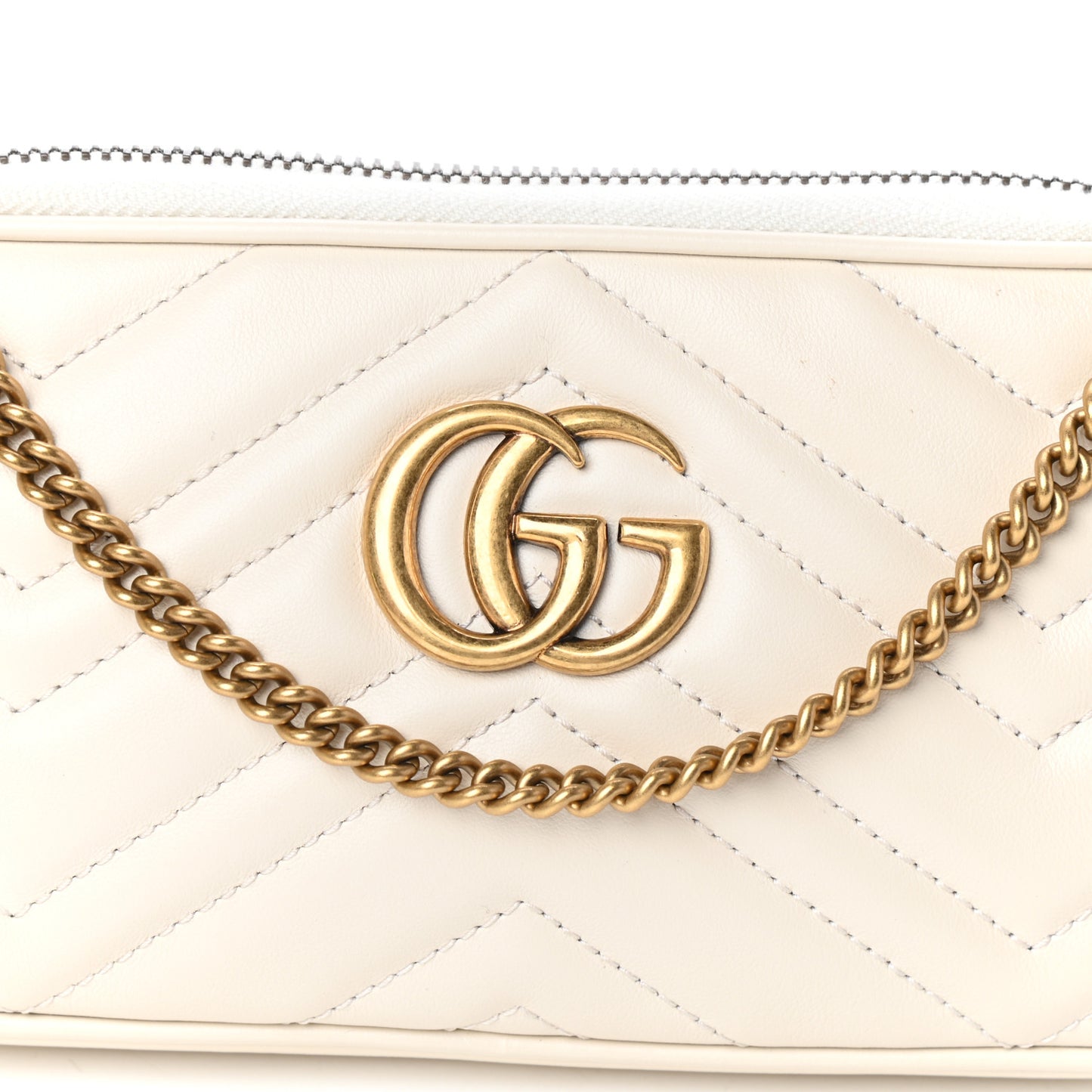 Calfskin Matelasse Mini GG Marmont Chain Crossbody Bag White