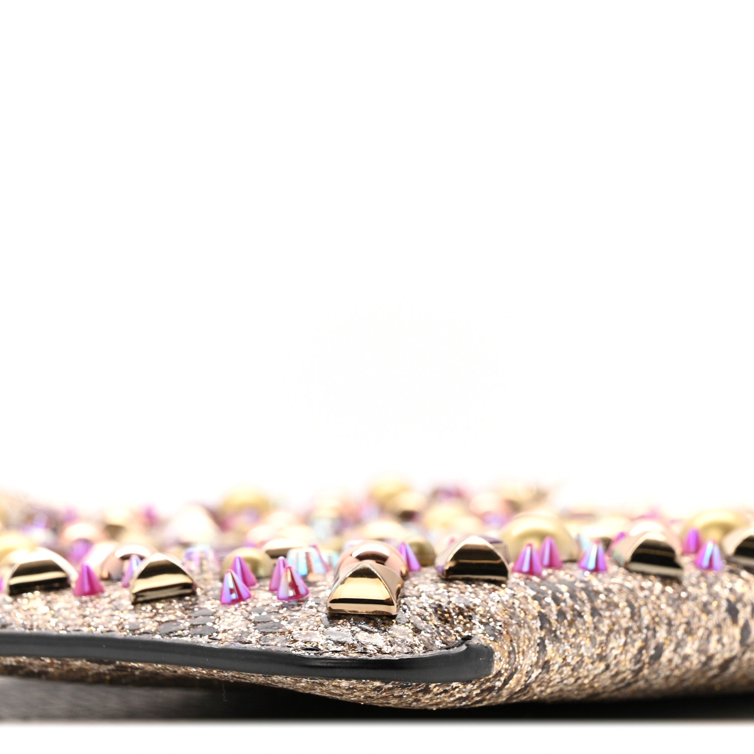 Christian Louboutin Metallic Snakeskin Embossed Spikes Loubiposh Clutch Gold Pink 8 of 12