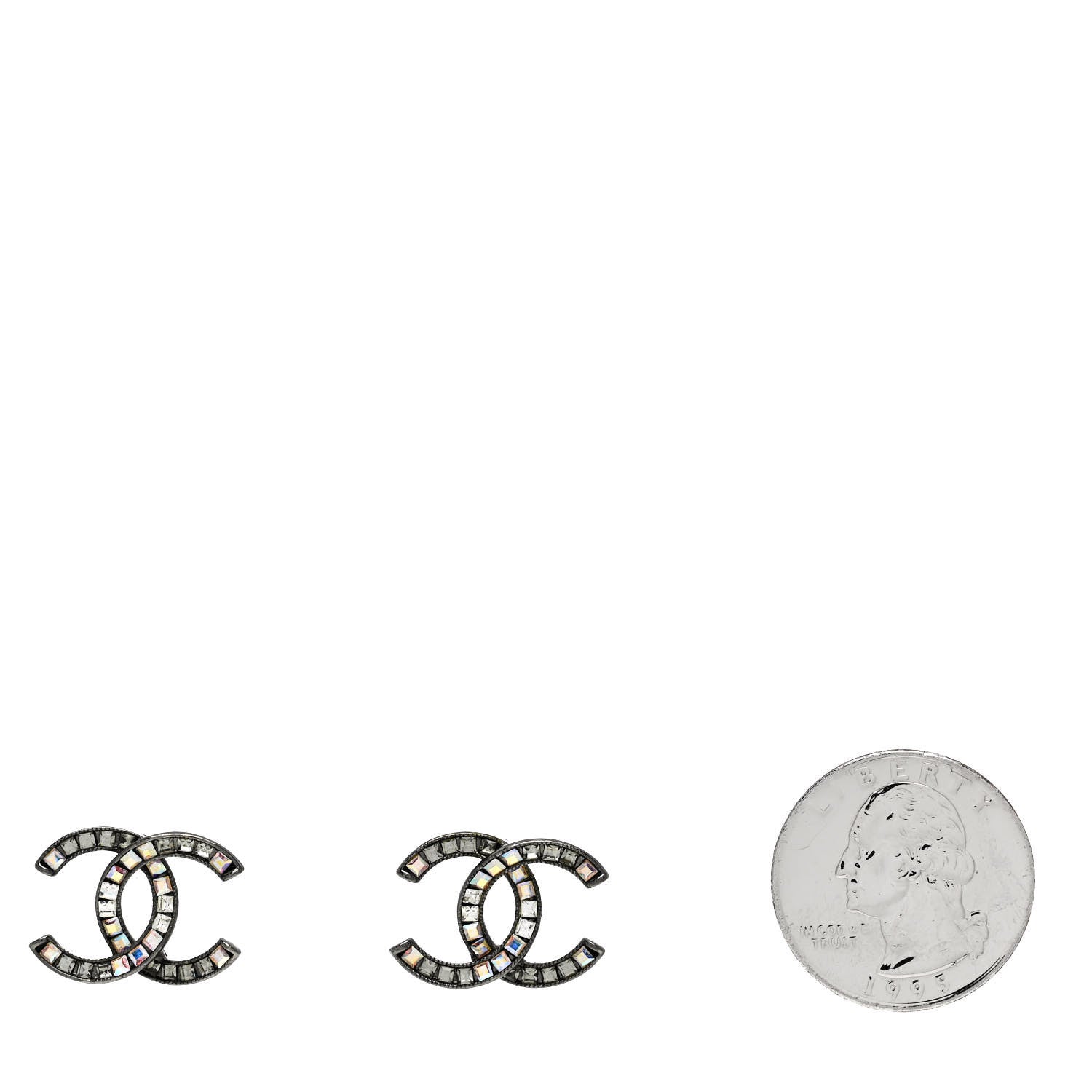Chanel Crystal Baguette CC Earrings Silver 2 of 4