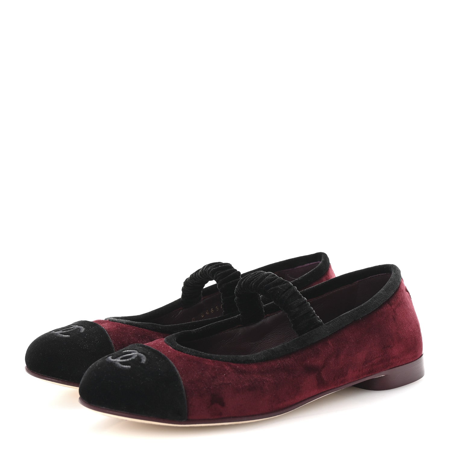 Chanel Velvet Mary Jane Flats 37 Burgundy Black 4 of 10