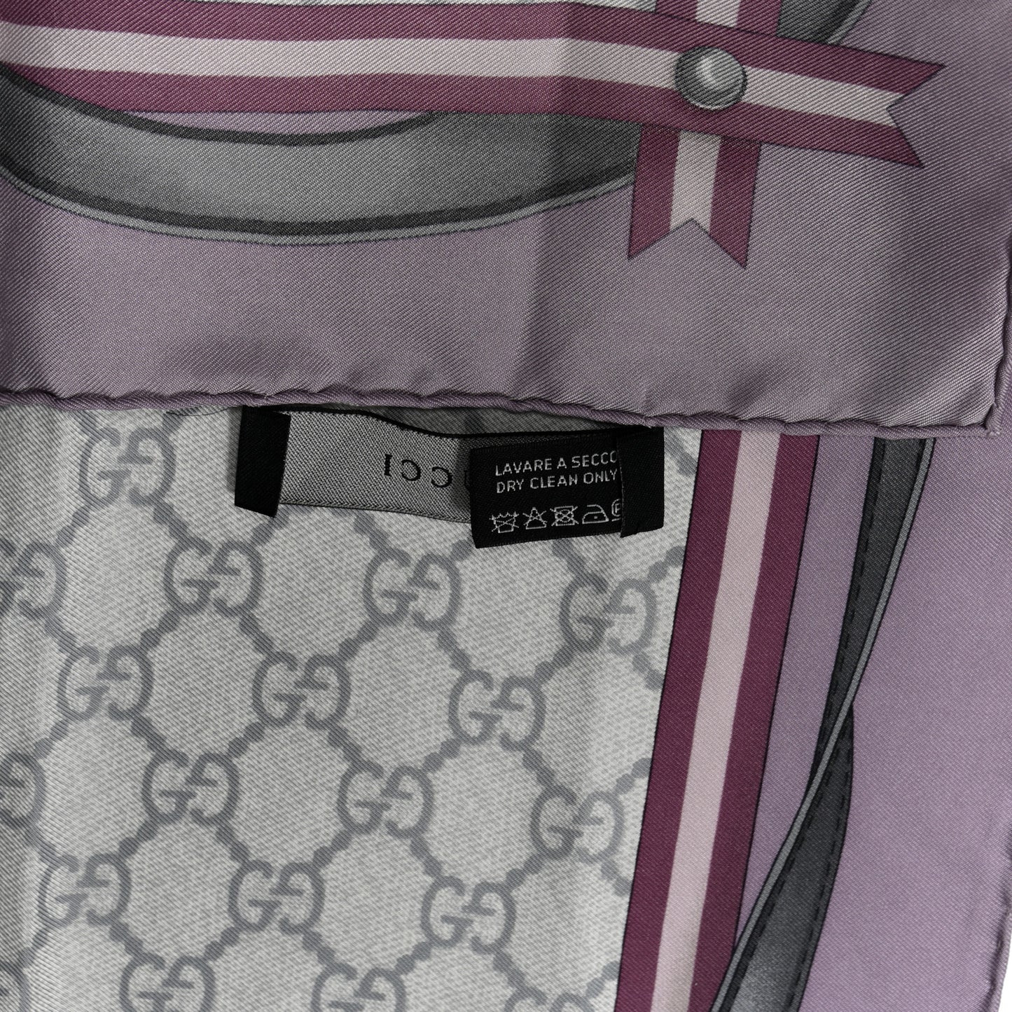 Silk GG Monogram Horsebit Scarf Purple Gray